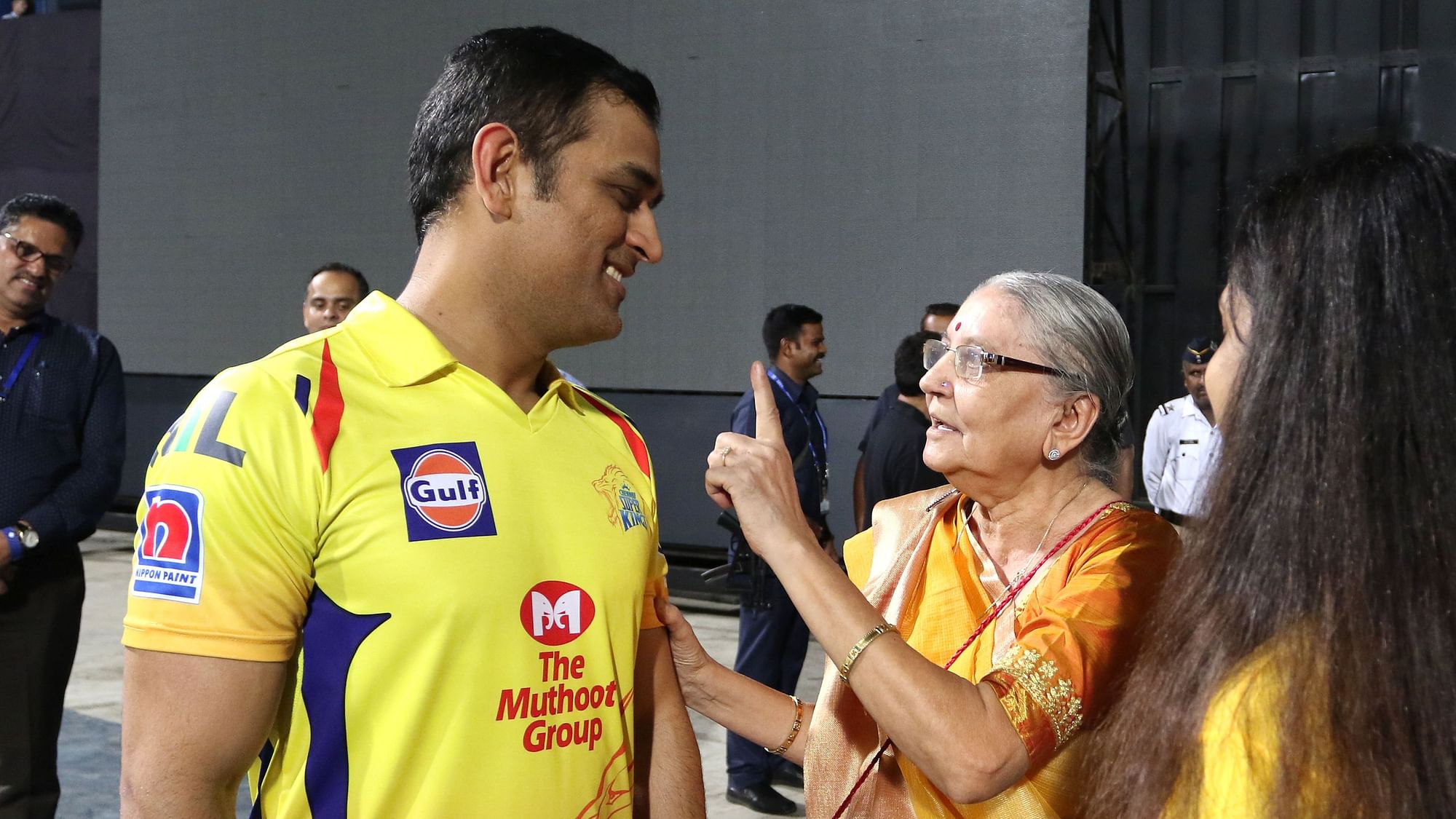 MS Dhoni with a fan after CSK’s loss against Mumbai Indians.&nbsp;