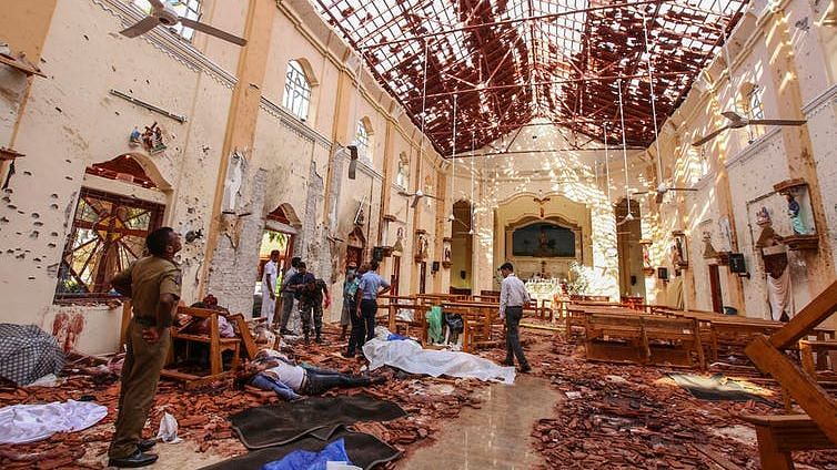 St Sebastian’s Church, the site of a blast, in Negombo. 
