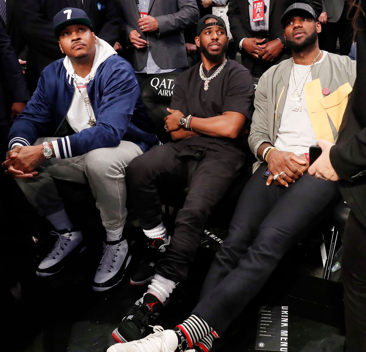 LeBron James, Chris Paul and Carmelo Anthony were all sitting courtside for Dwayne Wade’s farewell game.
