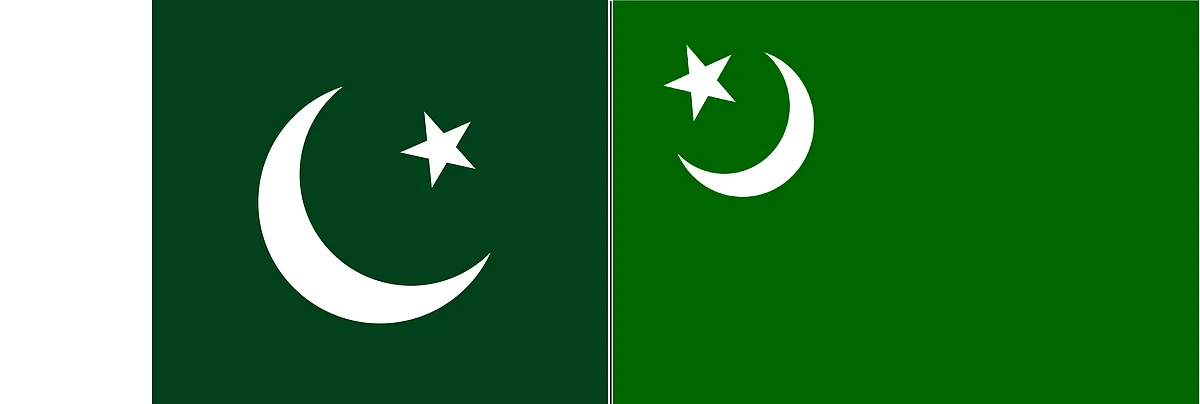 A side-by-side comparison of the Pakistani national flag (left) and the IUML flag.