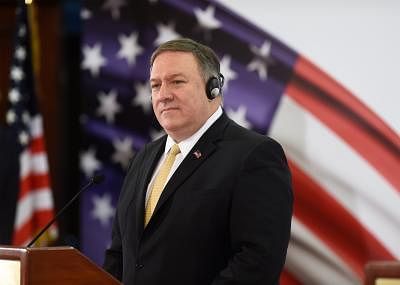 KUWAIT CITY, March 20, 2019 (Xinhua) -- U.S. Secretary of State Mike Pompeo attends a press conference in Kuwait City, capital of Kuwait, March 20, 2019. Foreign ministers of Kuwait and the United States vowed Wednesday to boost bilateral relations. (Xinhua/Asad/IANS)