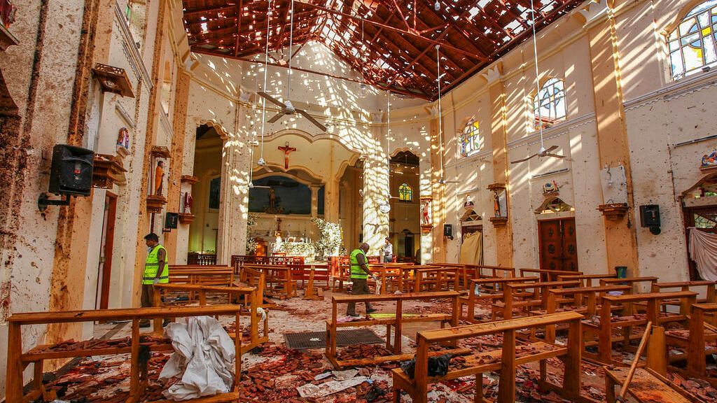 A view of St Sebastian’s Church damaged in blast in Negombo, north of Colombo, Sri Lanka on Sunday, 21 April 2019.&nbsp;