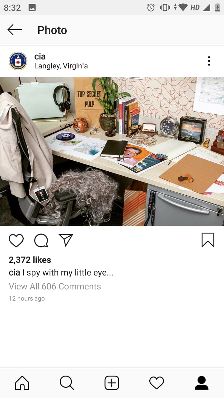 The first picture on the CIA account is a desk of mysteries, titled ‘I spy with my little eye’.