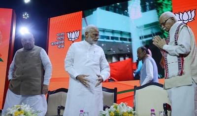 New Delhi: Prime Minister Narendra Modi, Union Finance Minister Arun Jaitley, BJP chief Amit Shah and senior party leader LK Advani during BJP