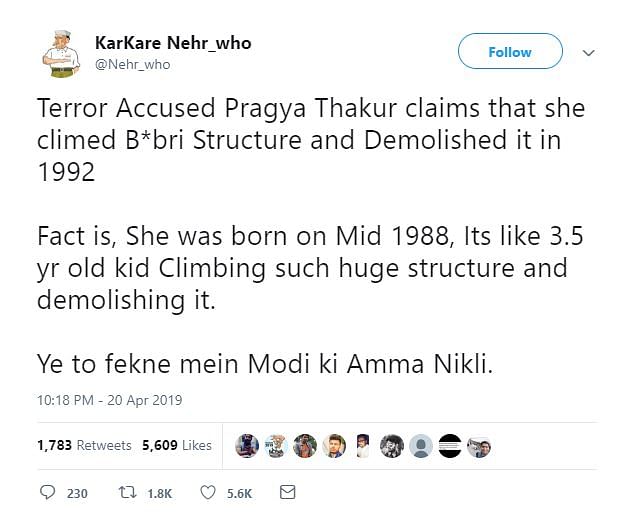 Pragya Thakur was born sometime in 1971, and was at least 21 years old in 1992.