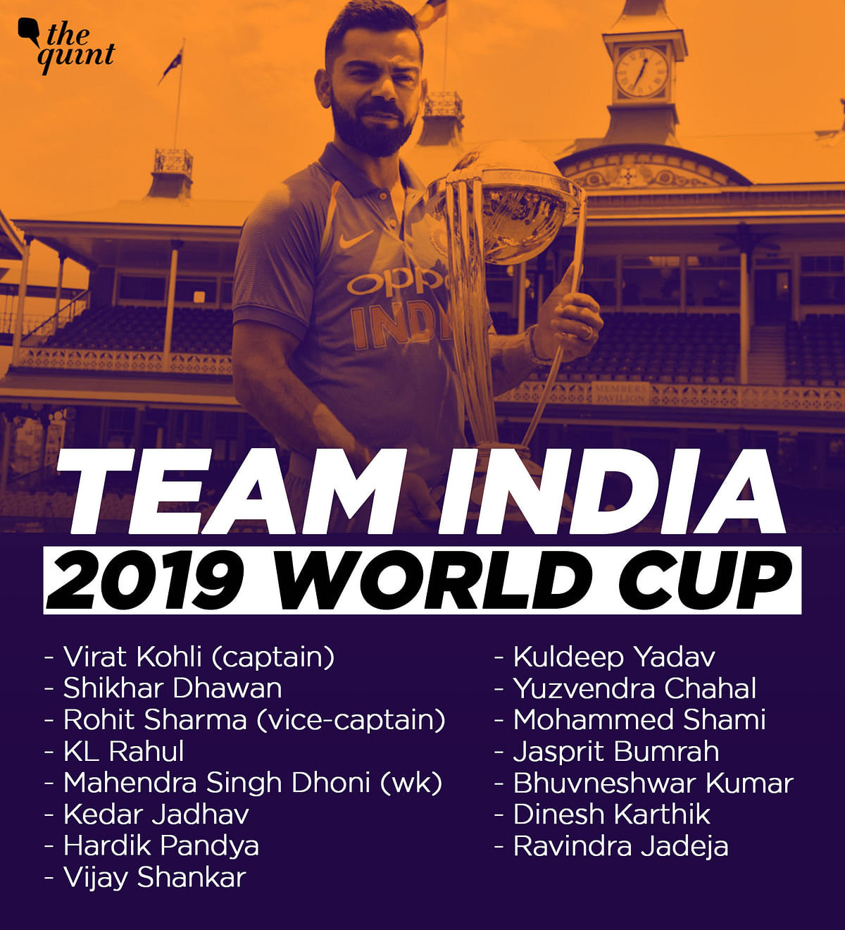 Here is the list of 15-member Indian team selected for the World Cup: