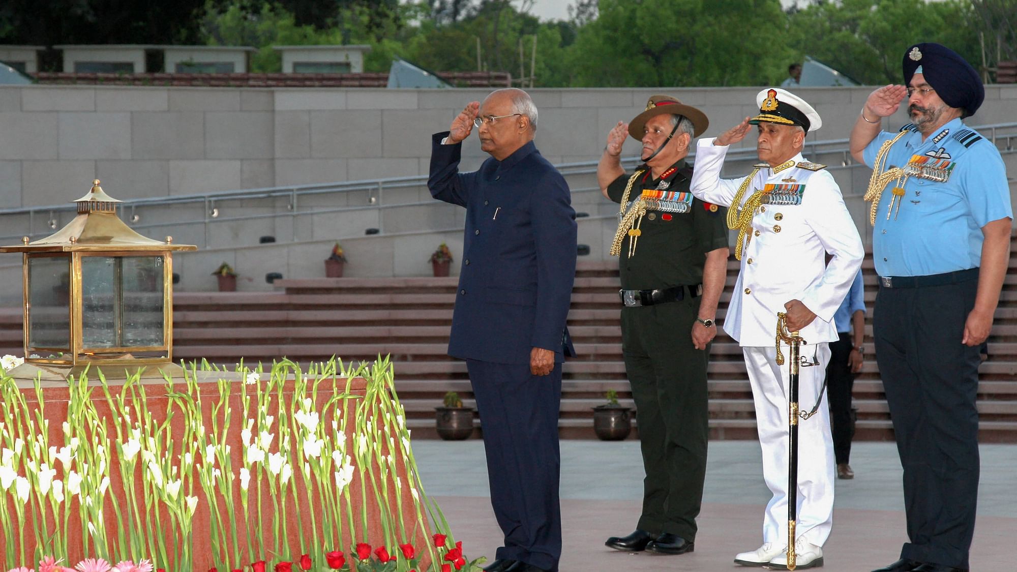 President Ram Nath Kovind along with three Services’ Chiefs pays homage to the martyrs at National War Memorial. Image used for representational purpose only. 