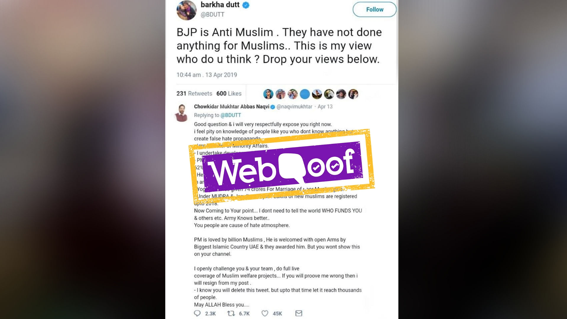 The screenshot is fake and has been digitally created, as confirmed by Barkha Dutt herself.