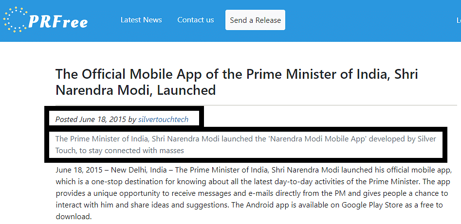 Facebook took down The India Eye’s page, which it said was linked to IT firm Silver Touch – creator of the NaMo app.