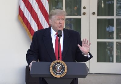 WASHINGTON, Jan. 25, 2019 (Xinhua) -- U.S. President Donald Trump speaks at the White House in Washington D.C., the United States, on Jan. 25, 2019. U.S. President Donald Trump said Friday that a deal has been reached to reopen the U.S. government, and that he would sign a bill to fund the government until Feb. 15. (Xinhua/Hu Yousong/IANS)