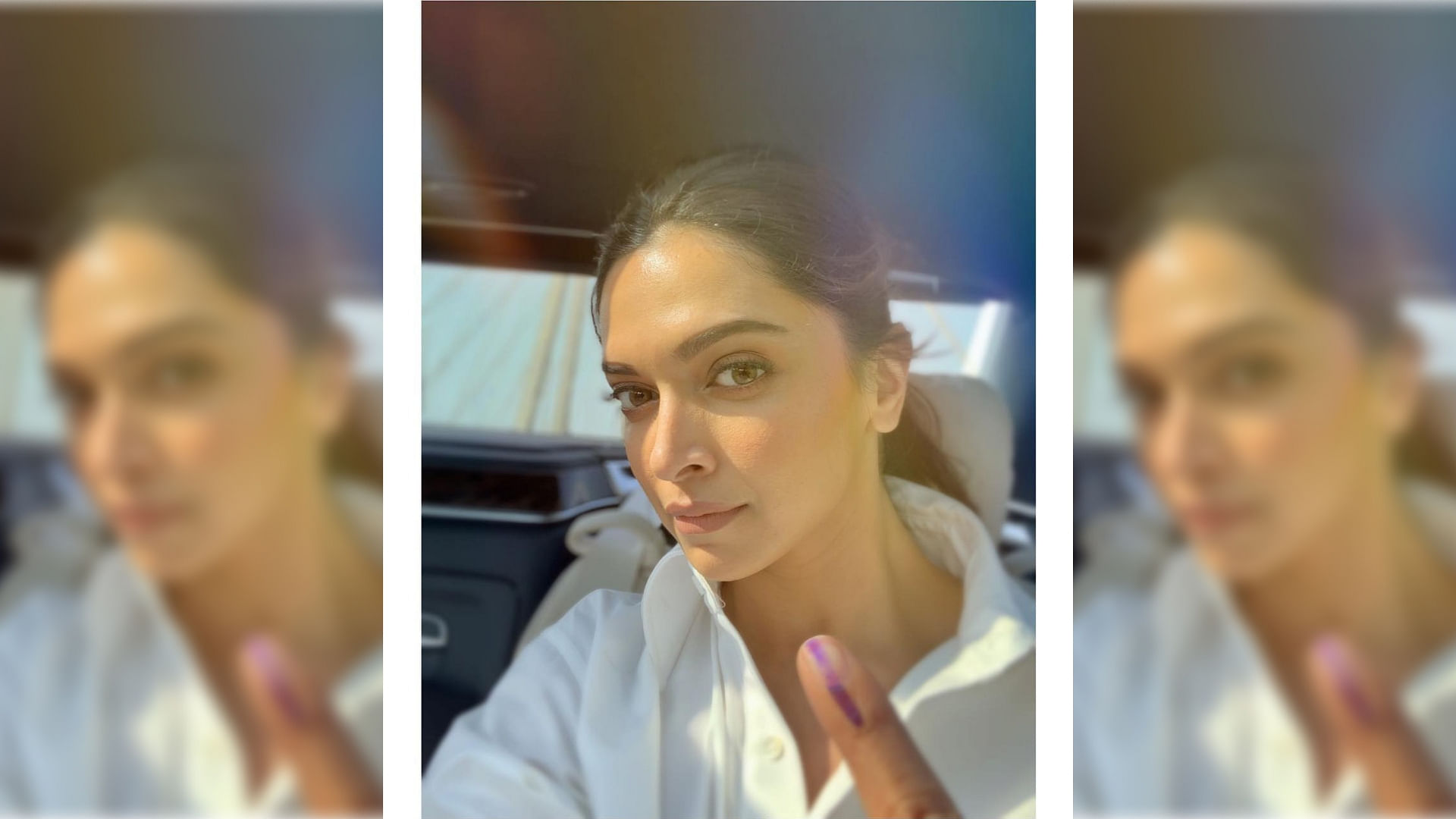 Deepika Padukone shows off her inked finger after voting.