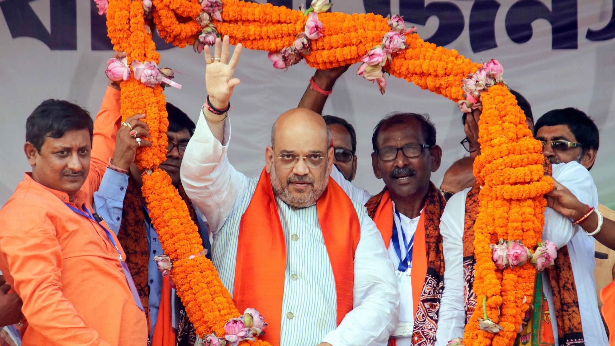 BJP President Amit Shah at an election rally on Monday.