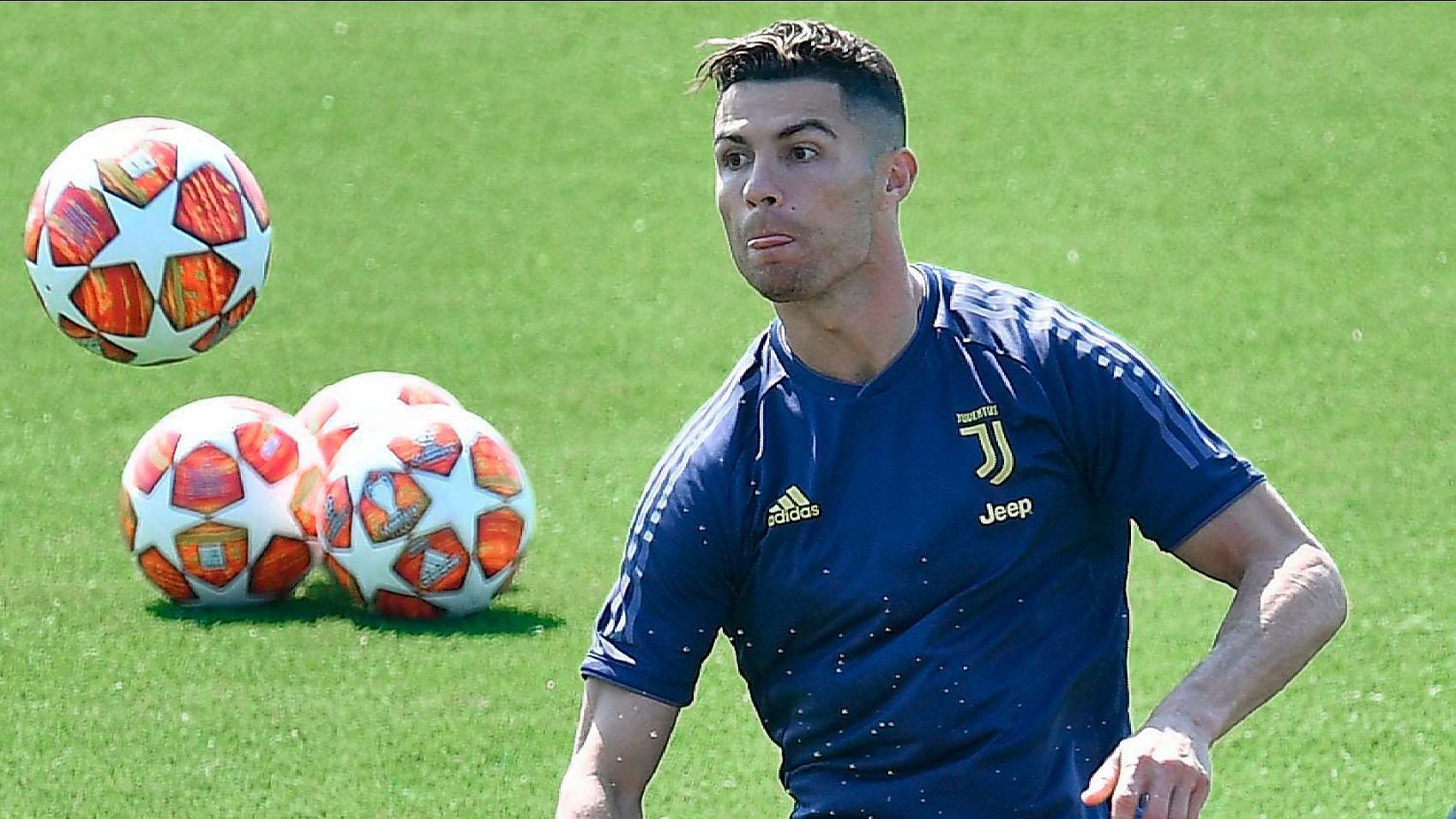 Cristiano Ronaldo during a training session ahead of his Champions League quarter-final match against Ajax.