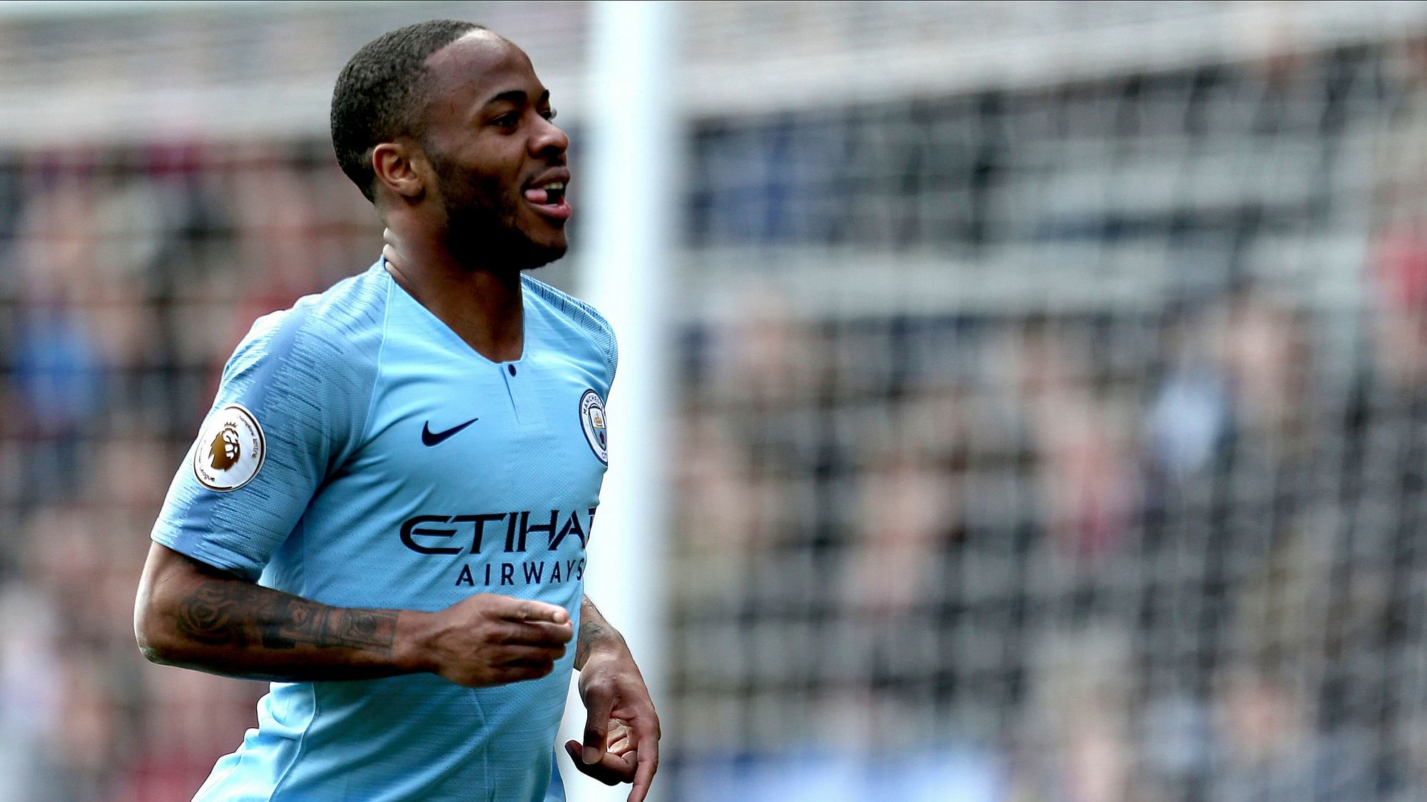 Manchester City’s Raheem Sterling celebrates scoring his side’s second goal of the game during the Premier League match at Selhurst Park, London.&nbsp;