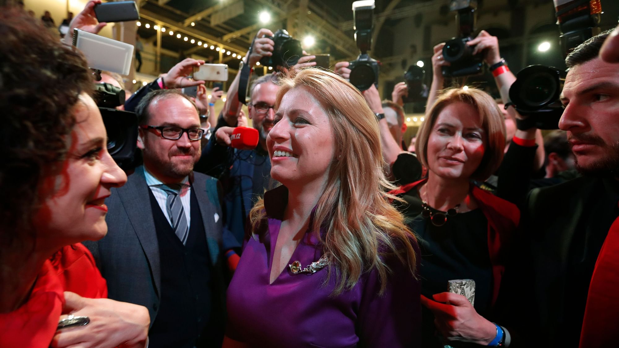 Zuzana Caputova, Slovakia’s first female president, greets supporters.&nbsp;