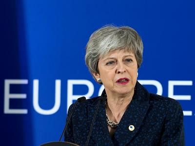 BRUSSELS, March 23, 2019 (Xinhua) -- British Prime Minister Theresa May attends a press conference after the first-day meeting of EU