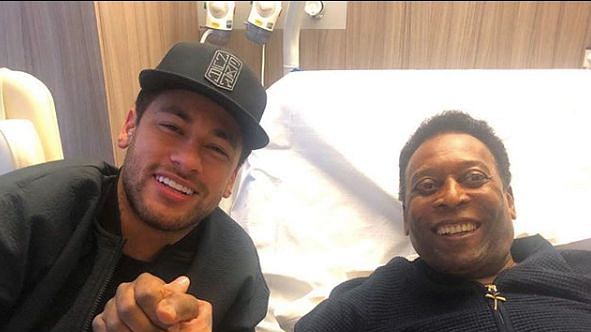 Striker Neymar of Paris Saint-Germain visited Pele and published a picture of the former footballer looking well on his hospital bed.