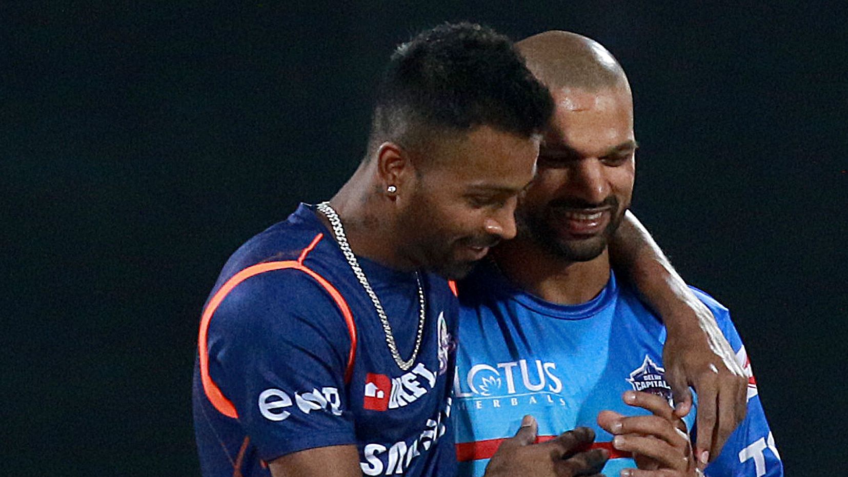 Pandya and Dhawan were seen sharing a hug as the bromance was clearly on display on Thursday before Delhi Capitals took on Mumbai Indians.
