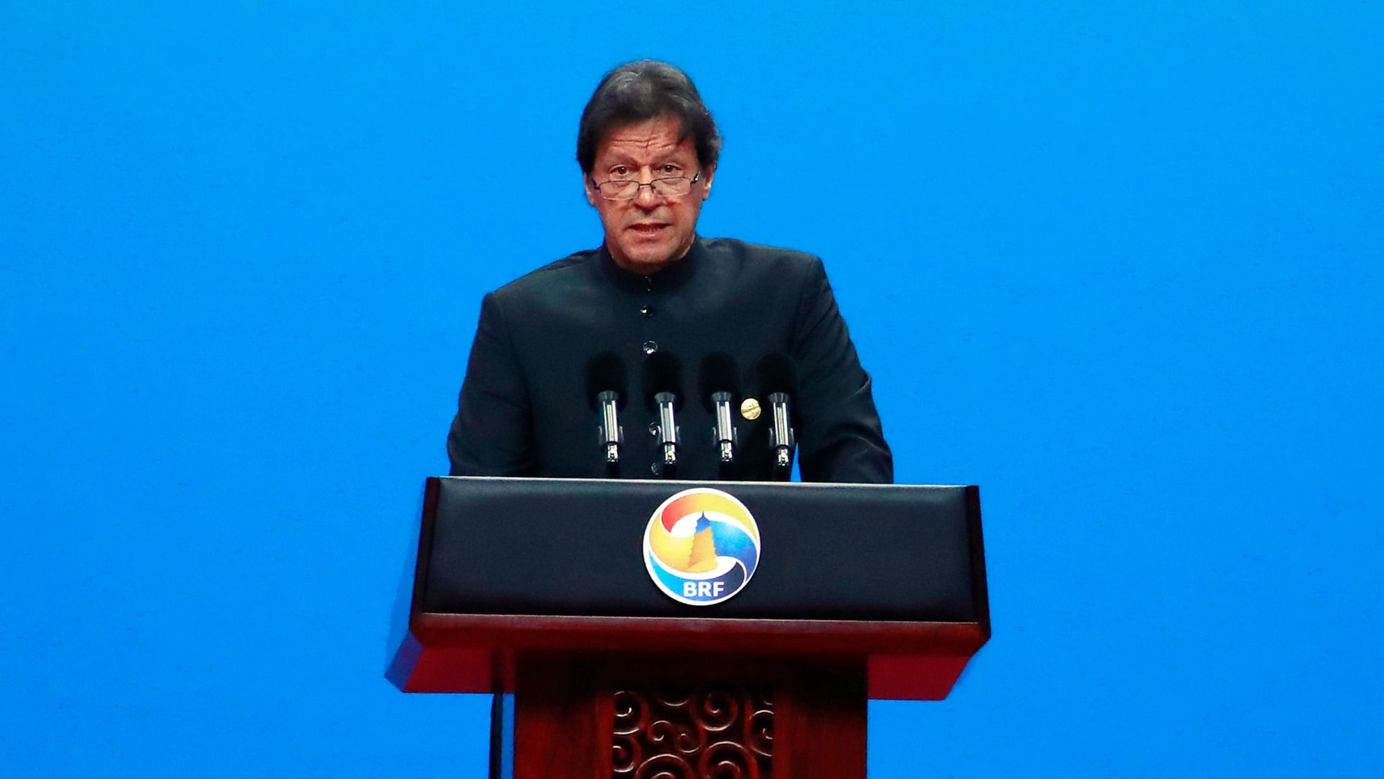 Pakistani Prime Minister Imran Khan delivers his speech for the opening ceremony of the second Belt and Road Forum for International Cooperation (BRF) on 26 April, 2019 in Beijing.