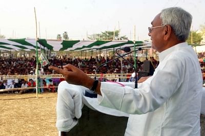 Munger: Bihar Chief Minister Nitish Kumar addresses during an election rally ahead of Lok Sabha Polls in Bihar