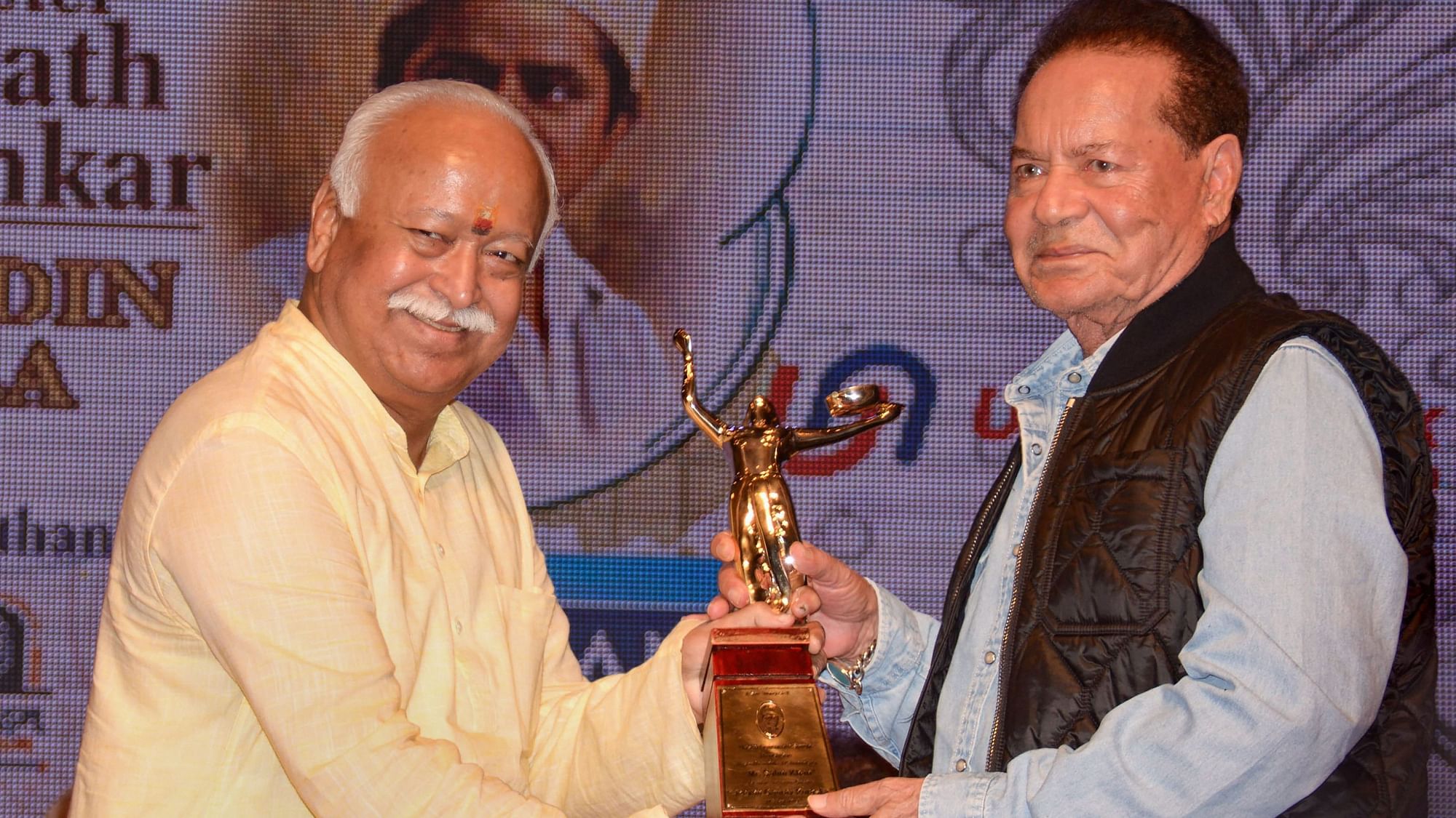 Rashtriya Swayamsevak Sangh chief Mohan Bhagwat presented the award to Khan at an event in Mumbai.