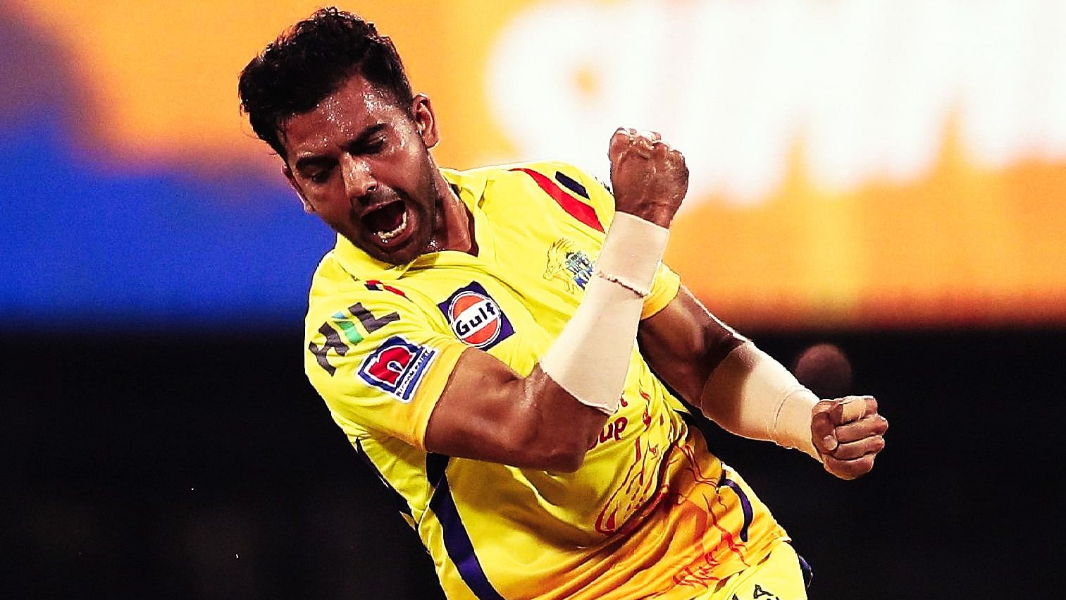 Deepak Chahar finished with figures of 3 for 20 from 4 overs rattling the KKR top-order with early strikes.