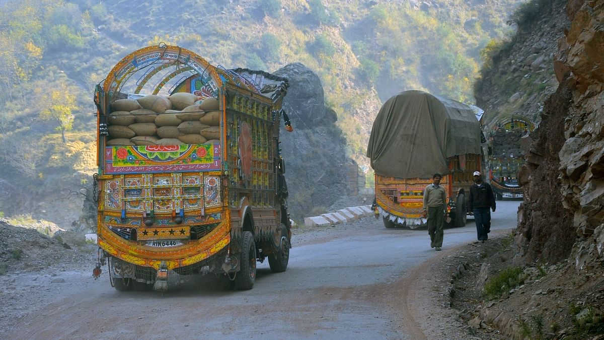 Trucks carrying goods from PoK as part of the cross LoC trade in Uri Kashmir. Image used for representational purposes.&nbsp;