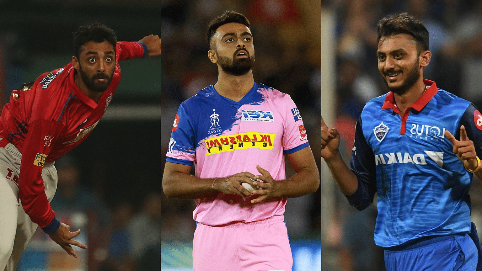 Varun Chakaravarthy, Jaydev Unadkat and Axar Patel during the 2019 Indian Premier League.