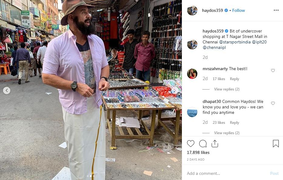 Former Australian player Matthew Hayden went street-shopping dressed in a shirt, lungi and a hat as his disguise.