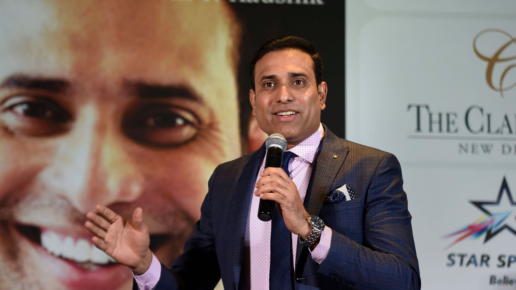 Former cricketers VVS Laxman addresses at the launch of his autobiography '281 and Beyond ', in New Delhi, Tuesday, Dec. 4, 2018.