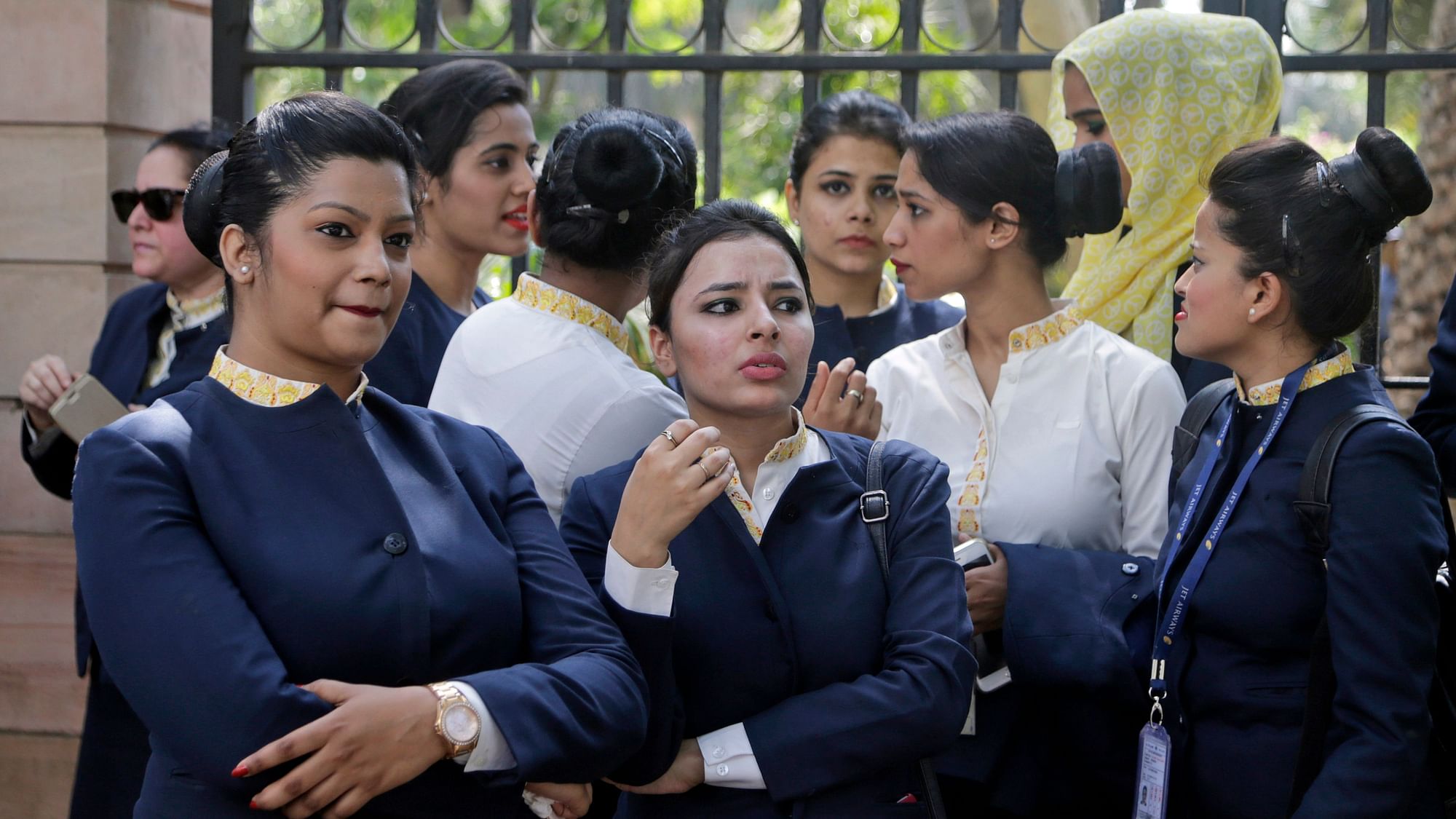 Employees of Jet Airways participate in a protest to demand clarification on unpaid salaries, in Mumbai, India, Friday, 12 April, 2019.