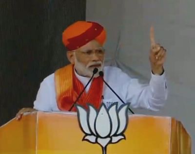 Barmer: Prime Minister Narendra Modi addresses a public rally in Barmer, Rajasthan, on April 21, 2019. (Photo: IANS)