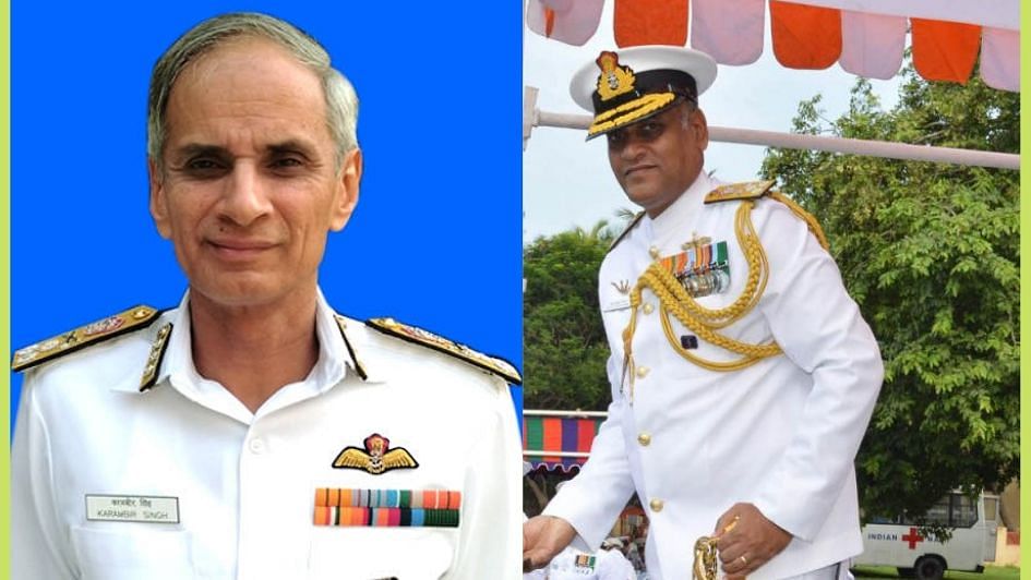 Vice Admiral Karambir Singh (left); Vice Admiral Bimal Verma (right)