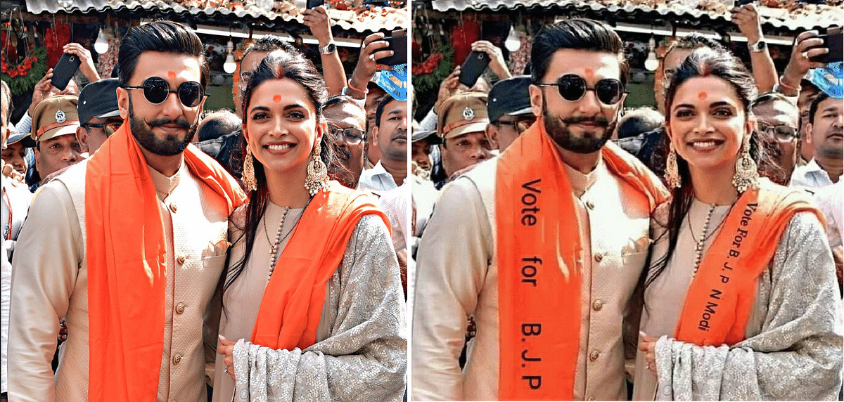 A doctored image of Ranveer Singh and Deepika Padukone campaigning for PM Modi has been doing the rounds.