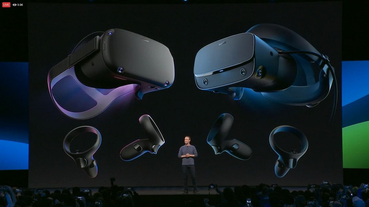 The new Oculus Quest (left) and the Oculus Rift S (right) unveiled at F8 2019.