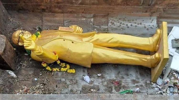 The statue seized by GHMC officials in Hyderabad was found broken and dumped in garbage on Sunday, 14 April.