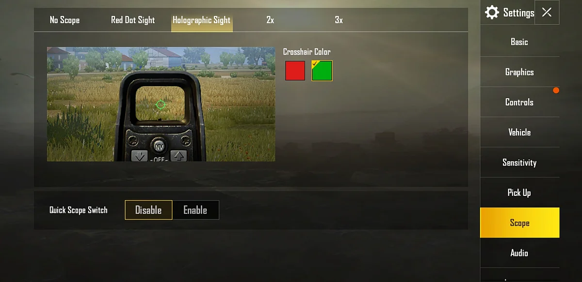 2x and 3x scopes also add new colours for the crosshair.