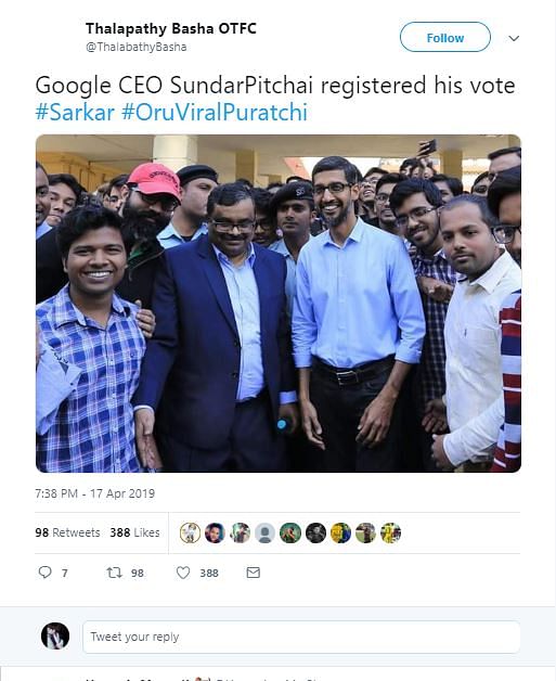 A picture of Sundar Pichai from two years ago went viral, falsely claiming that he cast his vote in Tamil Nadu.