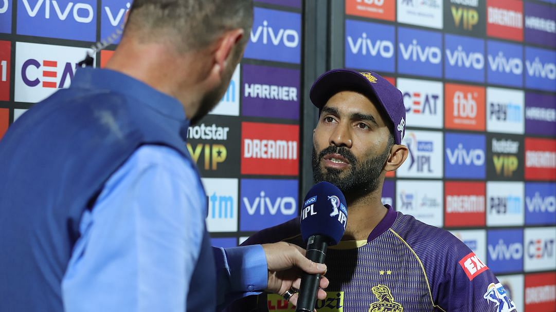 Dinesh Karthik captain of Kolkata Knight Riders during match 21 of the Vivo Indian Premier League Season 12, 2019 between the Rajasthan Royals and the Kolkata Knight Riders held at the Sawai Mansingh Stadium in Jaipur on the 7th April 2019