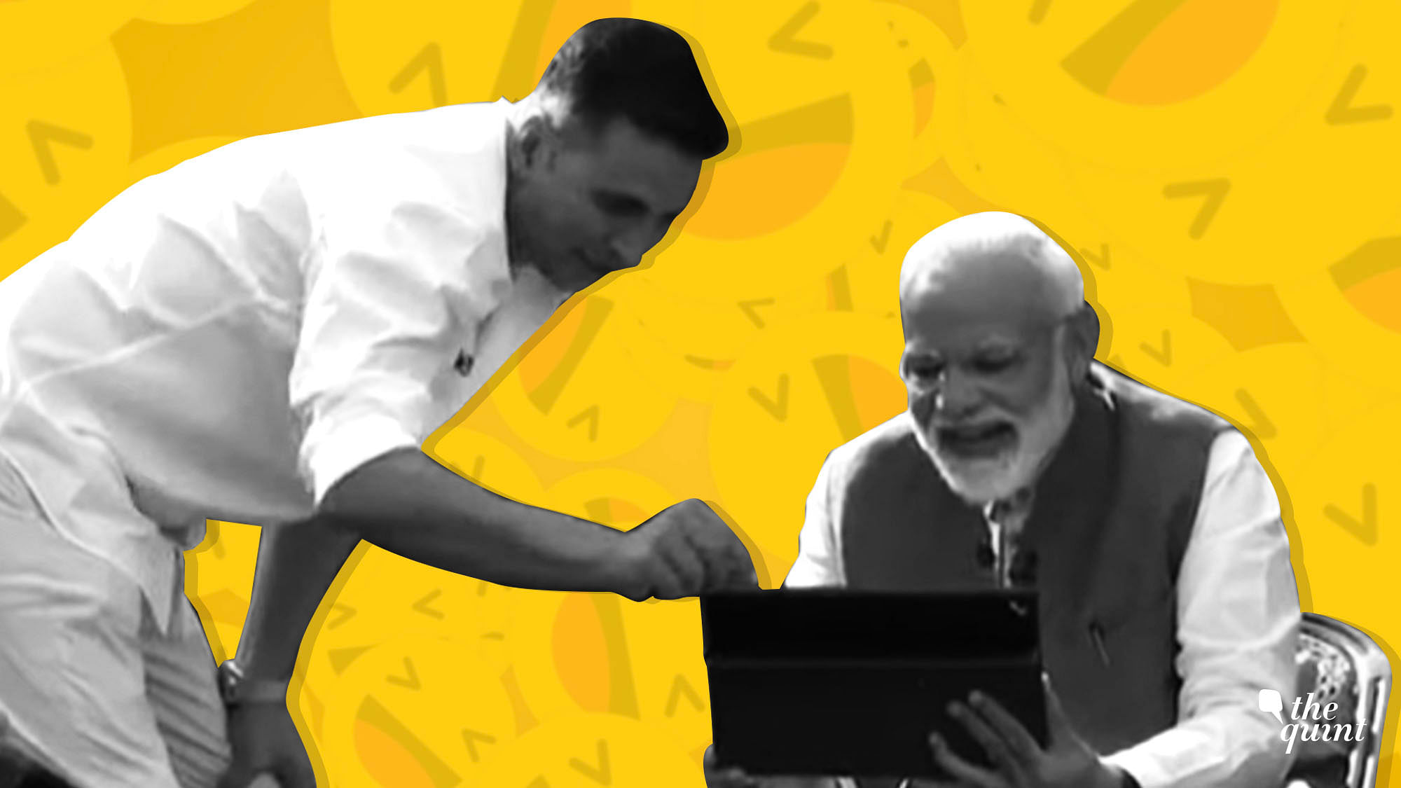 Akshay Kumar whipped out a sleek tablet and proceeded to lighten the mood by showing PM Modi a bunch of memes.