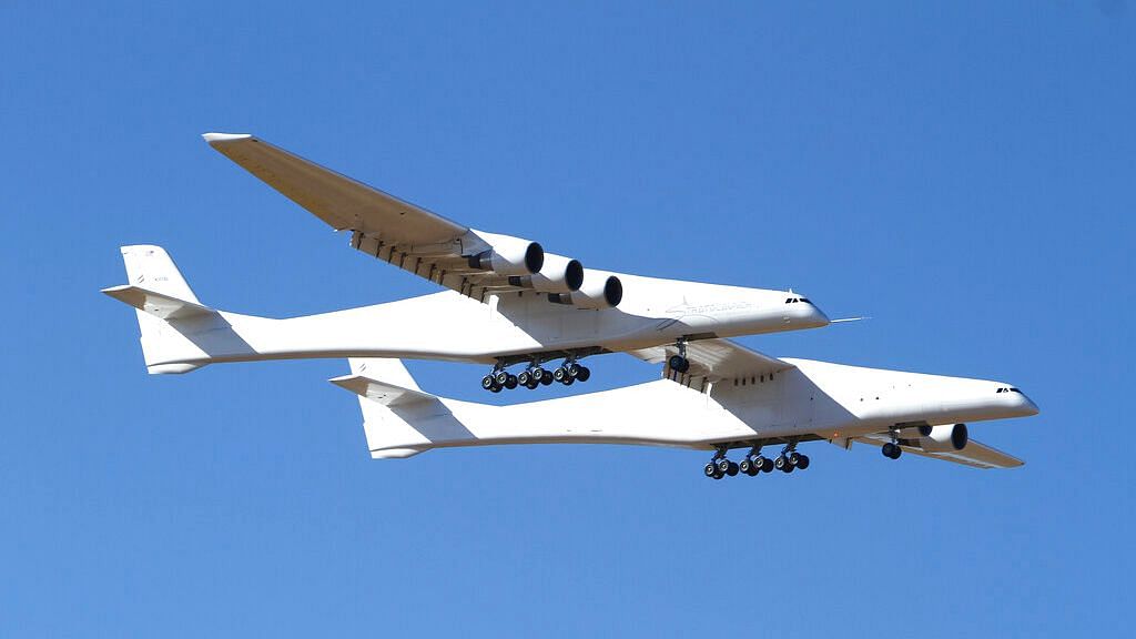 Stratolaunch, a giant six-engine aircraft with the world’s longest wingspan , makes its historic first flight from the Mojave Air and Space Port in Mojave, California on 13  April  2019. &nbsp;