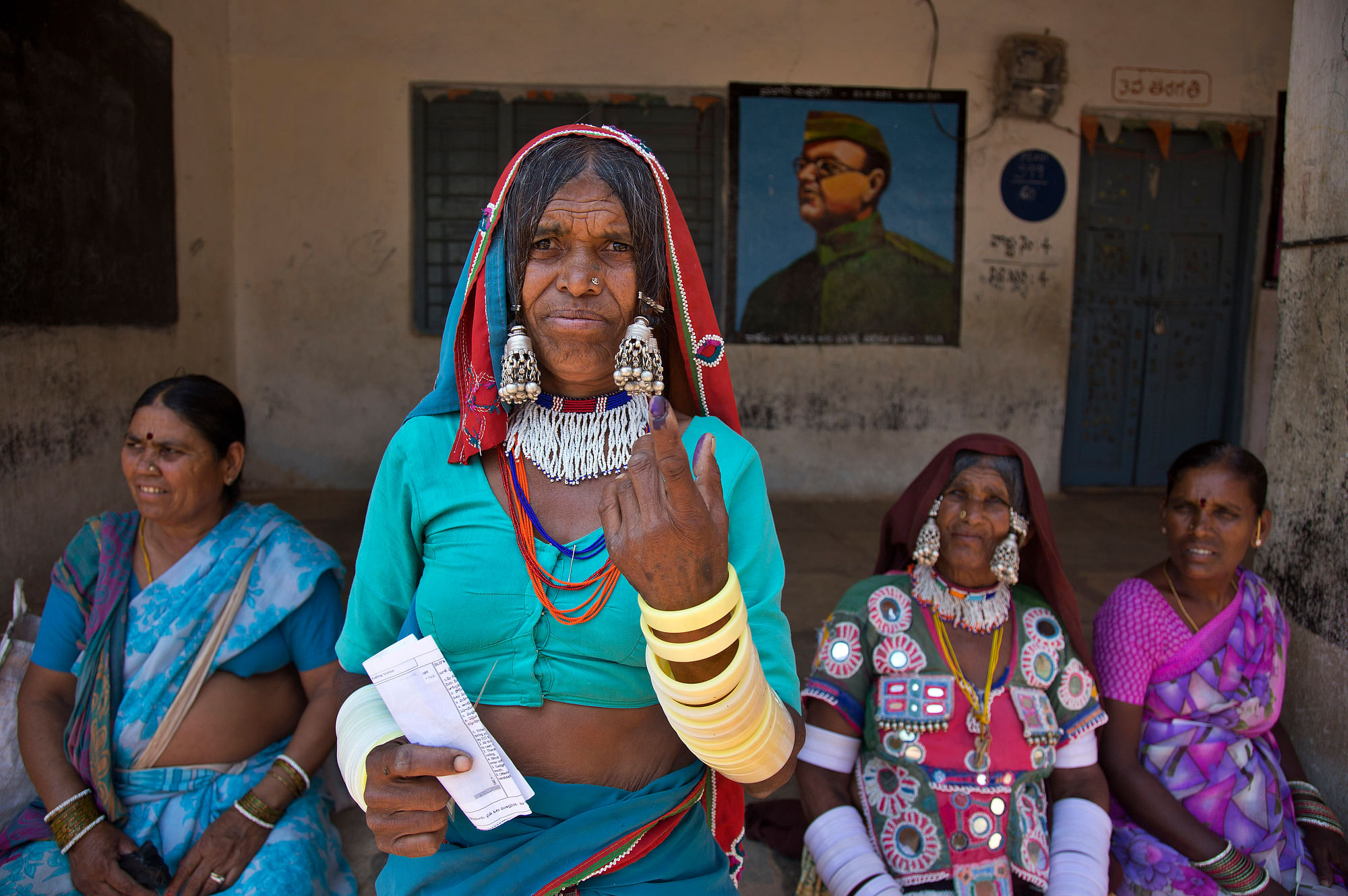Election 2019, Phase 1 Photos: Indian Lambada tribal woman after casting her vote in Hyderabad.