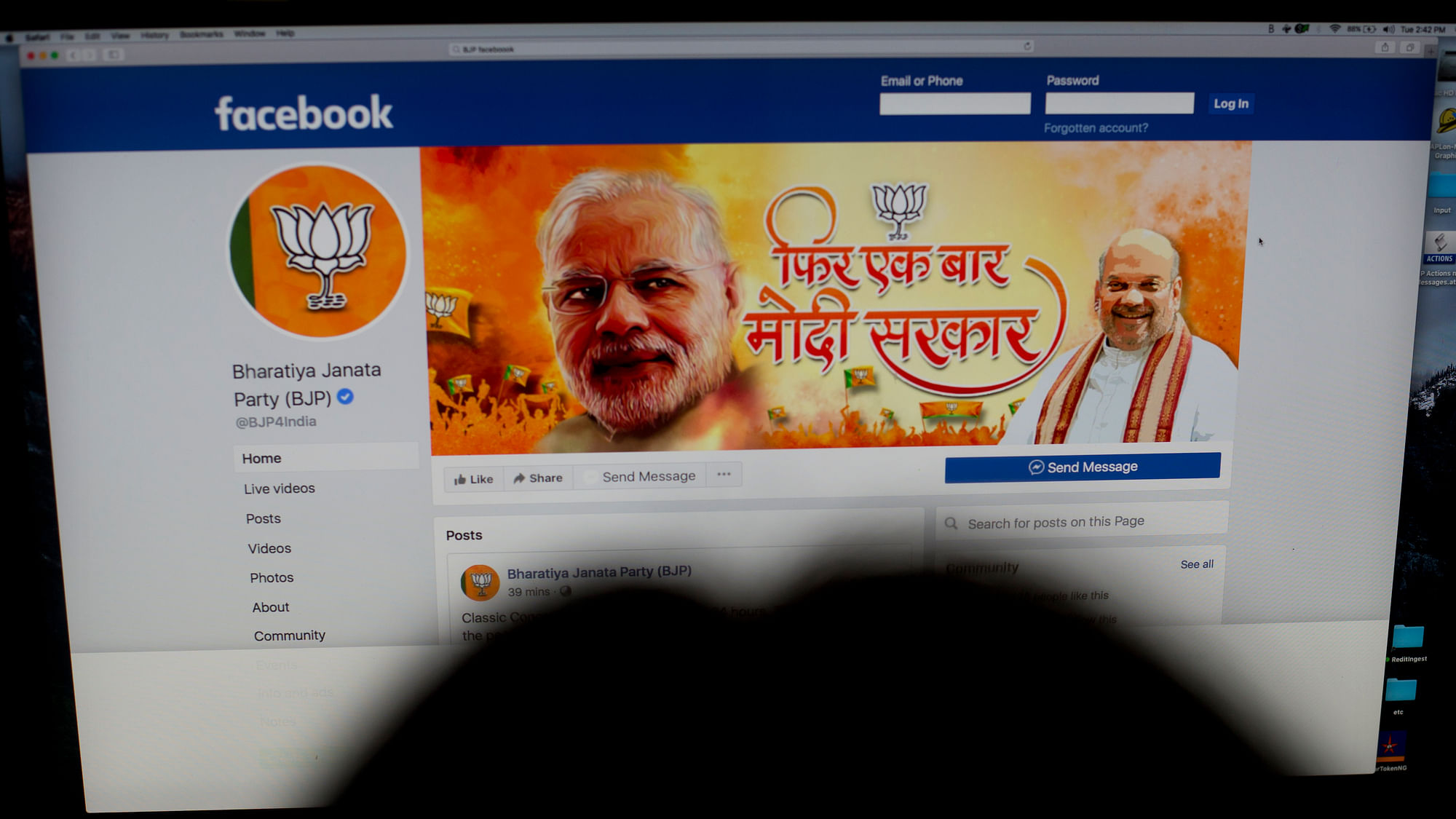 Facebook page of India’s right wing political party – Bharatiya Janata Party (BJP).