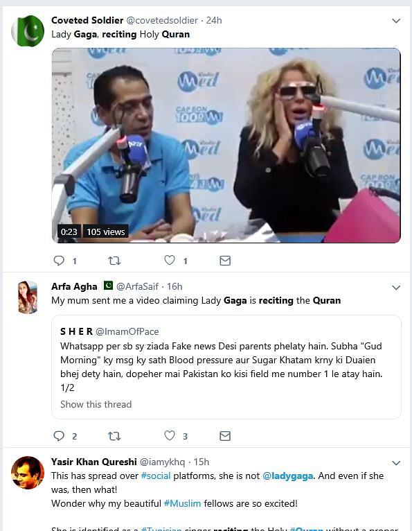 Viral video of Lady Gaga reciting the verses of Quran is actually an old video of Tunisian singer Sofia Sadek.