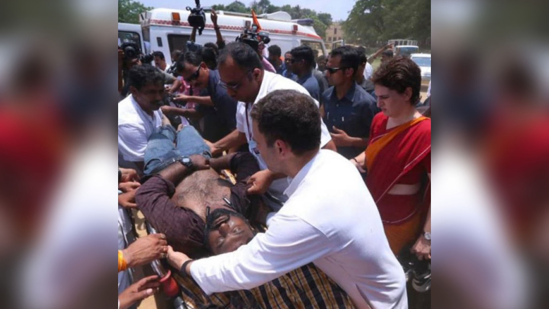Congress President Rahul Gandhi and party’s General Secretary from Uttar Pradesh east Priyanka Gandhi Vadra seen helping journalists in Wayanad.&nbsp;