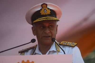 Mumbai: Chief of the Naval Staff Admiral Sunil Lamba addresses at the launching ceremony of the third ship of Project 15B, Guided Missile Destroyer