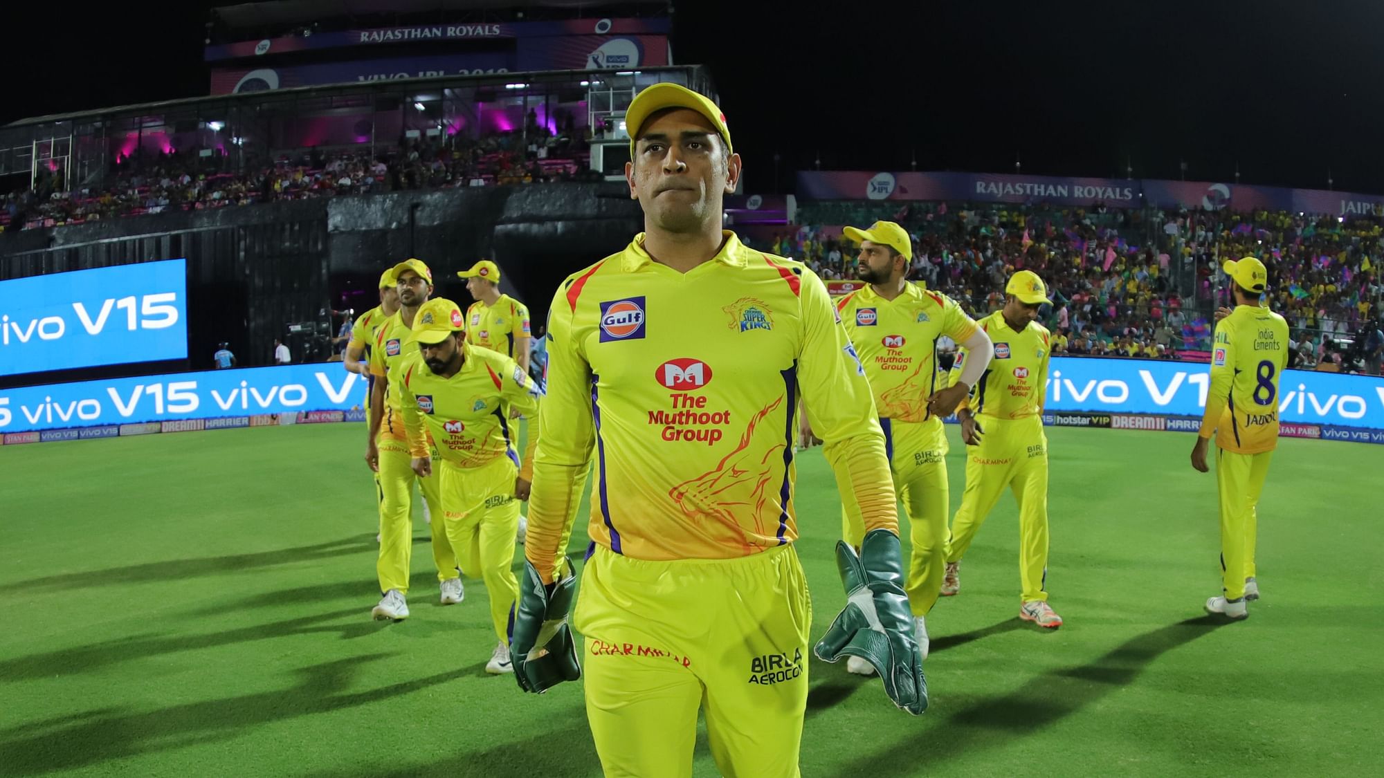 CSK skipper MS Dhoni during the final over no-ball argument with the umpires.