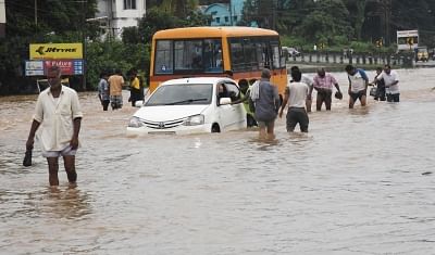 Kochi: A view of flooded streets of Kochi on Aug 17, 2018. (Photo: IANS)