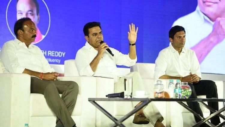 KT Rama Rao in an interaction with IT employees in Hyderabad.