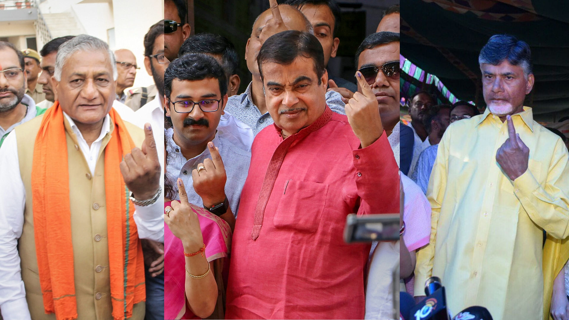 VK Singh, Nitin Gadkari and N Chandrababu Naidu cast vote in first phase general elections.